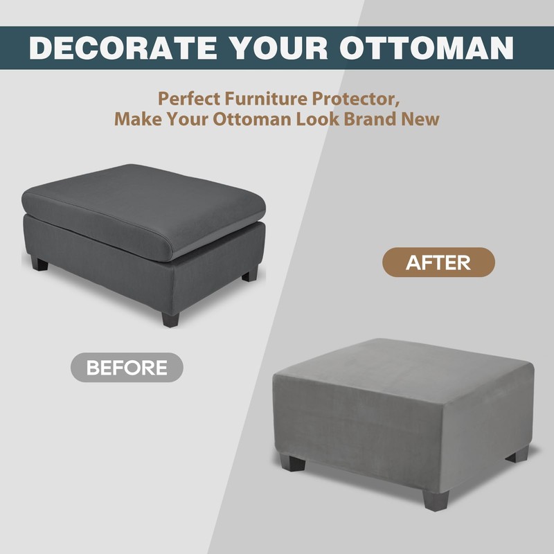 NeColorLife Ottoman Cover Square Velvet Ottoman Slipcover Thick Stretchable Footrest