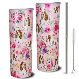 solid can Basset Hound Tumbler Basset Hound Gifts 20 OZ 3D-Printed Insulated Cup Dog Lover Gift Travel Mug with Dogs Patterns and Vintage Florals(One Tumbler Included)