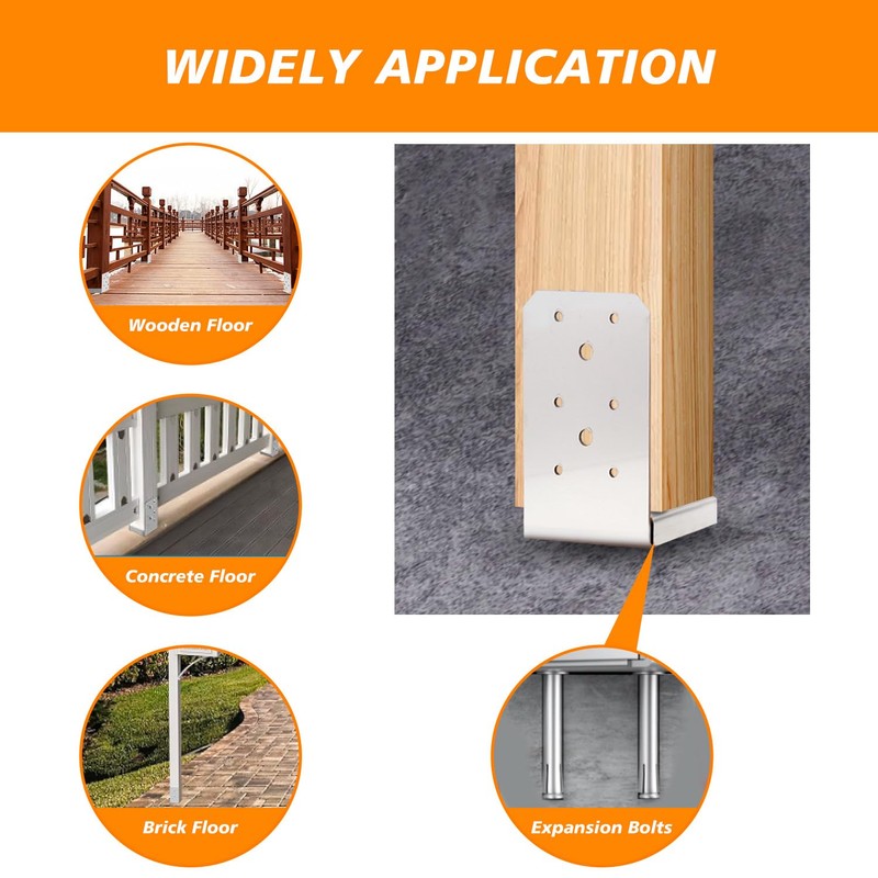 4"x4" Post Base Bracket (Internal 3.5"x3.5")，4 Pcs Stainless Steel Adjustable