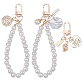 Pearl Wristlet Keychain for Women Wrist Keychain Bracelet for Women Girls Pearl Lanyard Keychain Keyring for Women Shell Bag Charms for Handbags Bag Decor Key Chain Accessories for Women 3pcs