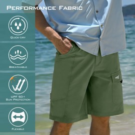 KastKing Rekon Men's Fishing Cargo Shorts, Quick Dry Casual Hiking Shorts for Men, Travel Golf Camping Tactical Sage