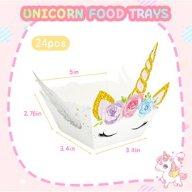 FRIDAY NIGHT Unicorn Paper Snack Trays 24 Pcs Cartoon Pattern Disposable Food Serving Tray Boys Girls Birthday Party Baby Shower Supplies Decorations