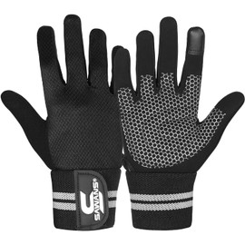 SAWANS Weight Lifting Gloves Gym Workout Fitness Wrist Wrap Support Men Women Fingerless Gloves Full Finger Touchscreen Padded Non Slip Palm Bodybuilding Training Grip (Full Finger Black, L)