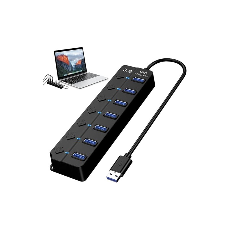 Hub USB 3.0 Splitter,7 Puertos Multi USB 3.0 Hub Splitter