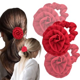 Ylapagne Hair Ties Ponytail French Scrunchies Retro Rose Flower Rope Ruber Bands Hair Accessories for Women Girls Neutral Scrubchy Set of 3