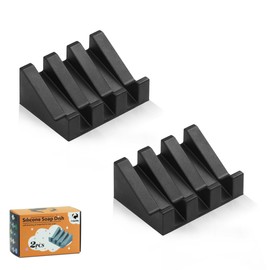 Coipdfty Soap Dishes, Silicone Shower Soap Dish with Drianage, Bar Soap Holder & Saver Waterfall Self-Draining to Keep Your Bar Soap Organized and Clean (2, Black)