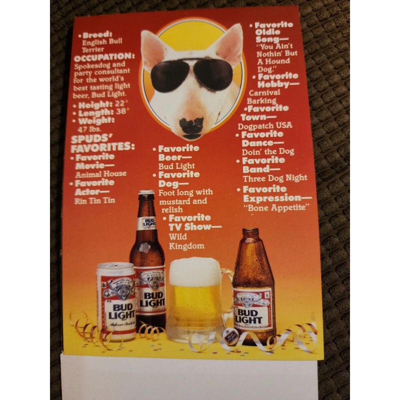 Budweiser 1987 Spuds Mackenzie the Original Party Animal Bud Light