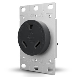 Leisure Cords RV 30 Amp, 125 Volt, NEMA TT-30R, 2P, 3W Power Receptacle Flush Mounting Receptacle, Straight Blade, Industrial Grade, Grounding, Side Wired, Steel Strap, Black (30-Amp)