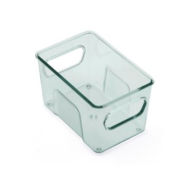 Copco Small Storage Bin, for Kitchen, Fridge, Pantry, Laundry, and More, 5.7 x 4.7 x 3.5 Inch, Clear/Green