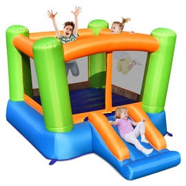 OLAKIDS Inflatable Bounce House, Jumping Castle with Slide, Large Bouncing Area, Indoor Outdoor Kids Bouncy House with Carrying Bag, Stakes for Backyard (Without Blower)