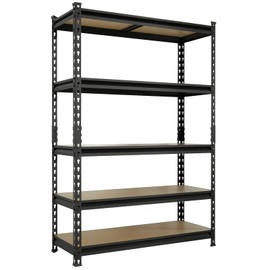 BIG RED Storage Shelving Unit, 5-Tier Adjustable, Heavy Duty Metal Garage Shelves/Utility Rack for Kitchen, Pantry, Basement, Bathroom, Laundry - 2,000 lbs Capacity, Black, 72" H x 48" W x 18" D