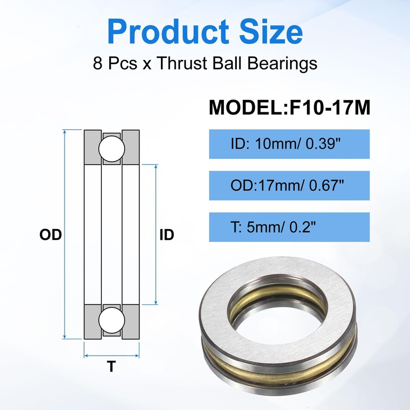 sourcing map 4pcs F10-17M Thrust Ball Bearings, 10mm x 17mm