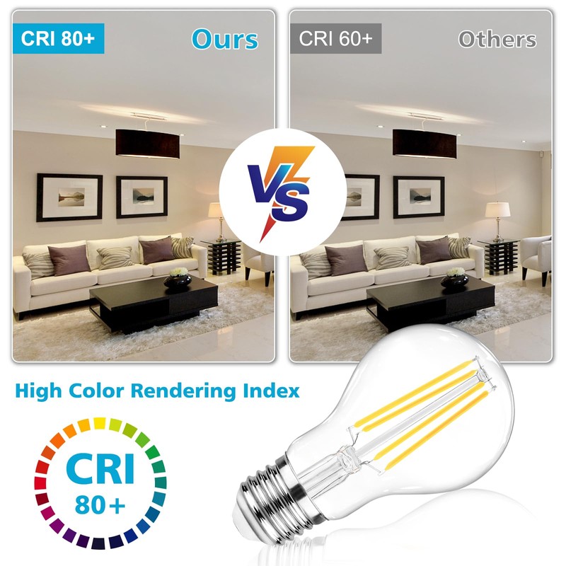 Ascher 60 Watt Equivalent, E26 LED Filament Light Bulbs, Daylight