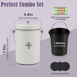 AOSION Countertop Compost Bin Kitchen,Odorless Indoor Compost Bin with Lid and Compost Bags,Compost Bucket Composter Container for Food Waste,Creamy White
