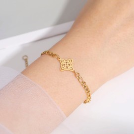 EUEAVAN Delicate Celtic Witch's Knot Bracelet Amulet Cutout Four Corners Charm Irish Wiccan Vintage Jewelry Gift Girls Wome (gold 2)