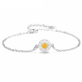 K.L.Y Women's Bracelet, Small Daisy, 925 Silver, Simple Bracelet, Cute, Popular, Birthday, Present, Confession, Gift Packaging, Sterling Silver