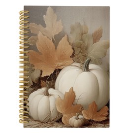 ANIANG Fall Journal, White Pumpkin Spiral Notebook, Fall Decor, Rustic Autumn 5.5"x8.3" 164pages Lined Notebooks College Ruled, Vintage Botanical Autumn Leaves Notebook for Office School Supplies