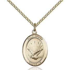 Bonyak Jewelry Saint Medal Collection Gold Filled Holy Spirit Pendant 3/4 x 1/2 inches with Gold Filled Lite Curb Chain