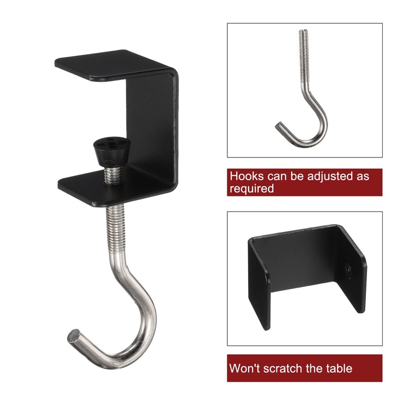 sourcing map 2pcs Desk Hook Clamp 0.2"-1.4" Clamping Range Bag