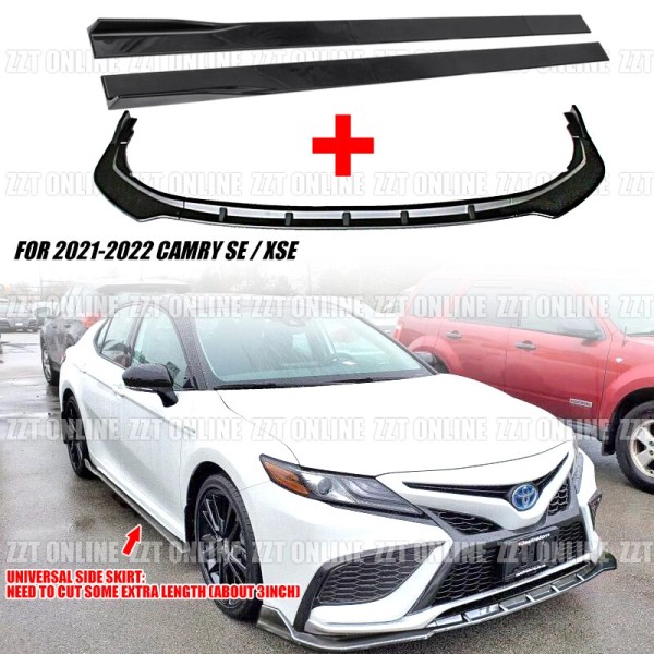 Unbranded FRONT LIP SPLITTER + SIDE SKIRT GLOSS BLACK FOR