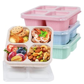 VKWE 4 Pack Snack Boxes, Reusable Bento Lunch Boxes with 4 Compartments Snack Containers for Kids Adults Leakproof Divided Food Storage for School Work Travel