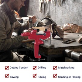 Nuovoware Table Vise 3 Inch, 360° Swivel Base Universal Home Vise Portable Bench Clamp, Clamp-on Vise Bench Clamps Fixed Tool for Woodworking, Metalworking, Cutting Conduit, Drilling, Sawing, Red