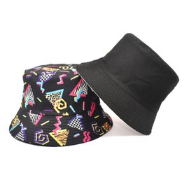 BelleVive Retro Fashion 80s 90s Bucket Hat for Men Women Funny Summer Beach Fishing Hat Packable Outdoor Sun Fishing Hat Reversible Bucket Hat Double Sided Sun Hat, multicoloured, L