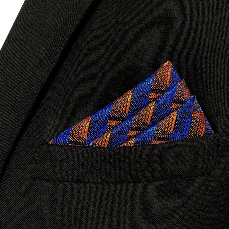 [S&W SHLAX&WING] Men's Necktie Pocket Square Blue Copper Tie Set