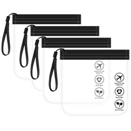 SYTHAK Clear TSA Approved Toiletry Bag,4 Pack Quart Size Carry-on Travel Makeup Pouch with Hand Rope Airport Airline Compliant Transparent Bag for Wash Liquids Bottles Tubes Cosmetics Container