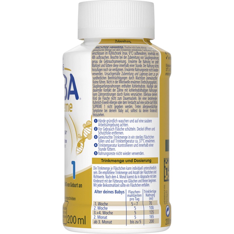 Nestlé BEBA Supreme 1 Initial Milk: Ready-to-Drink Portion Bottles with