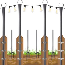 MASYHLEST 4 Pack 10FT String Light Poles, Outdoor String Light Poles for Outside String Lights, Metal Lights Hanging Pole with Fork for Garden, Yard, Deck, Patio, Backyard, Wedding, Party, Camping