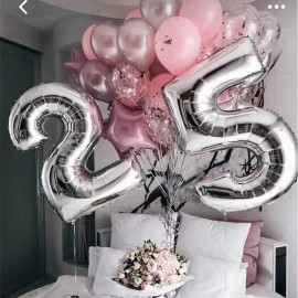 Mylar Numero Globo Metalico Plata Grande 82cm Decoracion