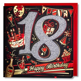 Art Nuvo Birthday Card - Happy Birthday Card with Envelope Full of Shine and Shimmering Light Reflected in the Glittering Number and Colourful Prints