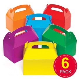 Baker Ross AG745 Bunte Party-Geschenkschachteln für Kinder zum Basteln, Dekorieren und Füllen (6 Stück), Sortiert, 15.5cm x 8.5cm x 9cm, Blau, Gelb, Rot, Grün, Orange, Violett