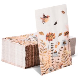 GROBRO7 Fall Theme Wildflower Napkins - 100 Pcs Floral Plants Bird Pattern Disposable Guest Towels 3 Ply Bathroom Restaurant Hand Tissue Paper for Autumn Picnic Birthday Holiday Party Table Supplies