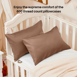 Warmstar 100% Cotton Toddler Pillowcase Set of 2, 600 Thread Count 13x18 Toddler Pillowcases Soft & Breathable, Cotton Travel Pillow Case Cover 13"x 18" with Envelope Closure,Coffee Brown