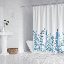 DOMOKU Eucalyptus Shower Curtain,Blue Floral Shower Curtain Plant Leaf Shower Curtains for Bathroom Waterproof Fabric with 12 Hooks (72 * 72inch/180cm*180cm)