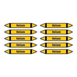 Stickers: 100 x 15 mm, Pack of 10, Group 5, Non-flammable Gases, Pipeline Marking, According to DIN 2403, Language: German, Helium
