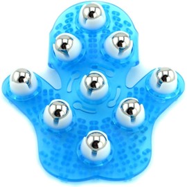 Palm Shaped Massage Glove Body Massager with 9 360-degree-roller Metal Roller Ball Beauty Body Care (Blue, One size)