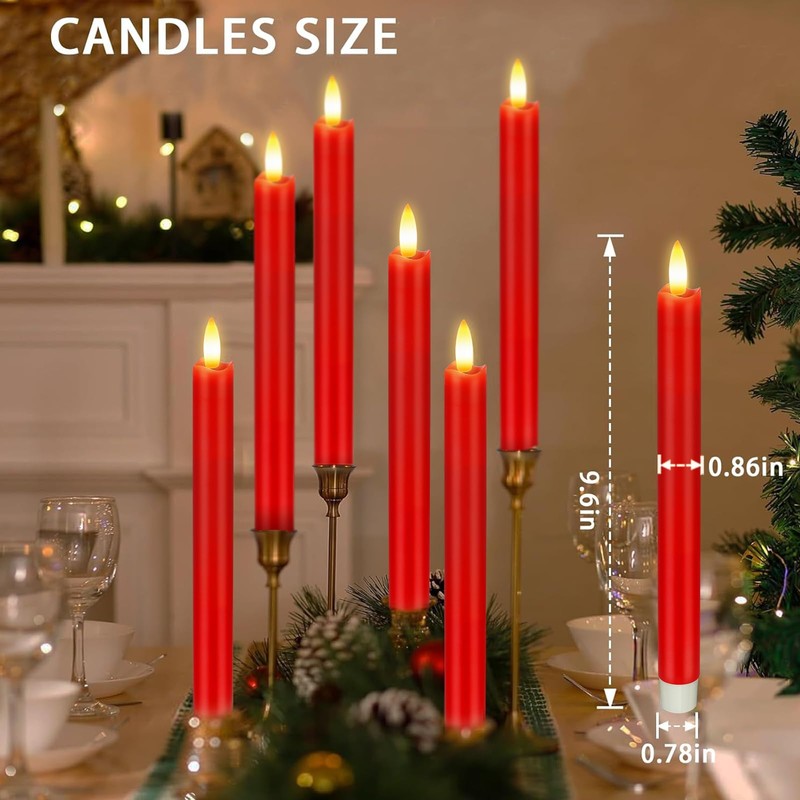 KSWING Upgraded Real Wax LED Flameless Red Taper Candles with