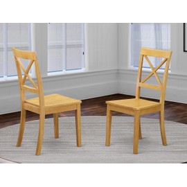 East West Furniture Boston Wood Dining Chair - Wooden Seat and Oak Finish Solid Wood Frame Modern Dining Chair Set of 2