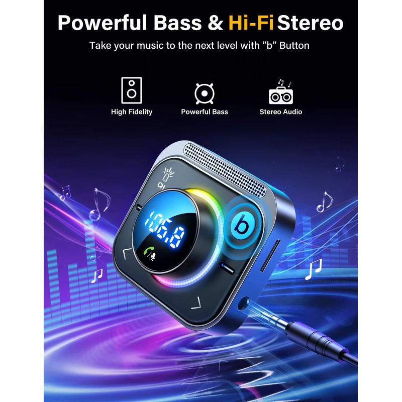 JOYROOM 66W Bluetooth Car Adapter with HiFi Bass LED Light