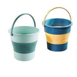 Foldable plastic bucket, 2.6gallon/10L handle foldable circular bathtub bucket, foldable portable fishing bucket, garden camping car mop cleaning beach outdoor bucket (2 pieces (blue+green))