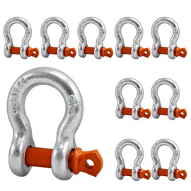 Leero 3/8" D Ring Shackles, 1 tons (2,204 Lbs) Working Load Limit, Clevis Shackle with 7/16" Alloy Screw Pin, Heavy Duty Shackles for Towing, Terrain Vehicle, Jeep, Trailer, Orange (10 Pack)
