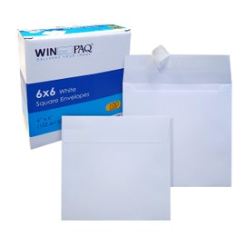 WIN PAQ 6 x 6 Square Envelope, 70lb White, Peel and Seal (100 counts /Pack) – Perfect for Invitation, Photo & Birthday Card