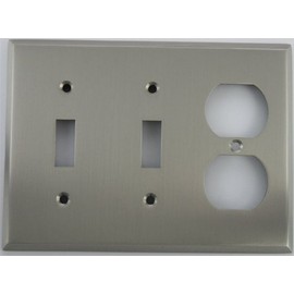 Satin Nickel 3 Gang Wall Plate - 2 Toggle 1 Duplex Outlet