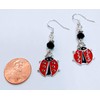 Ladybug Charm Earrings with Jet Black Faceted Crystal Accent Beads