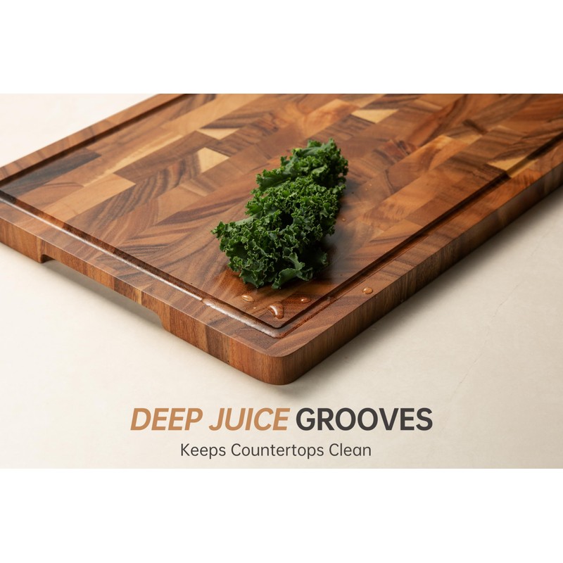 FYCTIO Walnut End Grain Cutting Board with Juice Groove &