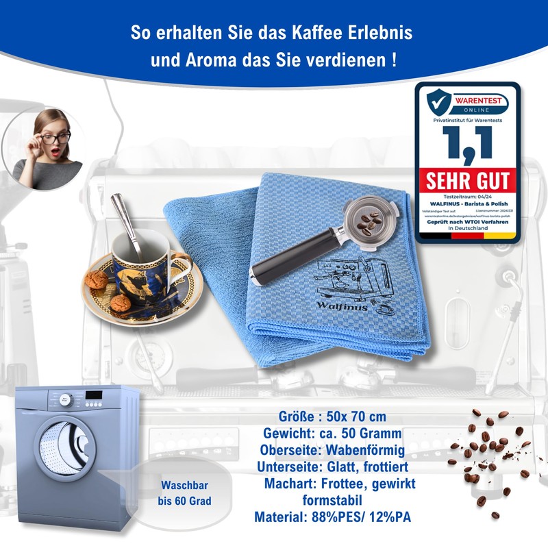 Walfinus 2 Stück XXL Microfasertücher Barista Tücher für Siebträgermaschinen Dampflanze