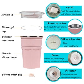 Kriklar 18.6oz Travel Mug, Quick Cooling Refrigeration Cup, Freezer Cup, Freezer Jug, 550 ml Double Wall Cups, Stainless Steel Cup with Lid and Straw, Freezer Cups, Keep Drink Cold （Grey）